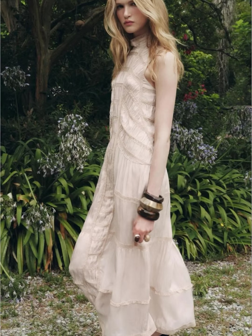 Zara Sleeveless High-Neck Cream Maxi Dress